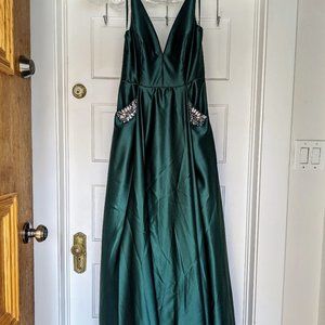Size 9 Plunging-V Gown with Crystal Embellished Pockets